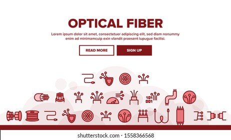 Optical Fiber Landing Web Page Header Banner Template Vector. Network Connection, Computer Wire, Cable Bobbin Fiber And Data Transfer Illustration