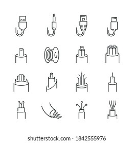 Optical Fiber Related Icons: Thin Vector Icon Set, Black And White Kit