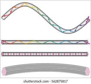 Optical fibers - The light ray is reflected all the way along the fiber by total internal reflection