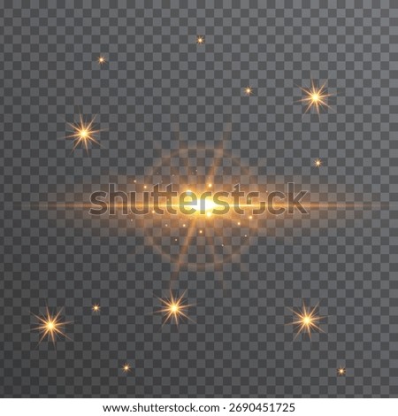 Optical Flare and Star Dust Overlay, Bright Sunburst Lens Flare with Sparkles PNG, Yellow Light Flash and Glow Burst Transparent