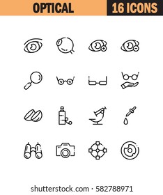 Optical flat icon set. Collection of high quality outline symbols for web design, mobile app. Optical vector thin line icons or logo.