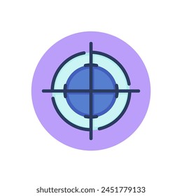 Symbol für optische Fokuslinie. Fadenkreuz, Schusswaffe, Zielrichtung, Spiel Umrissschild. Ziel, Genauigkeit, Fokuskonzept. Vektorillustration-Symbolelement für Webdesign und App