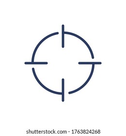 Optical focus on aim thin line icon. Goal, target, crosshair isolated outline sign. Purpose, accuracy, marketing concept. Vector illustration symbol element for web design and apps