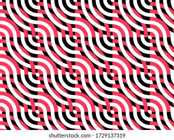 Optical geometric print. Japanese seamless vector pattern. Kaleidoscopic geo wallpapers. Beautiful ornate texture.  Round wavy shapes repeat pattern. Scandinavian modern fabric design. Abstract.