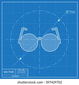 optical glasses vector blueprint icon 