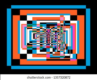 Optical glitched background. Digital noisy texture, multicolored pixel damage.