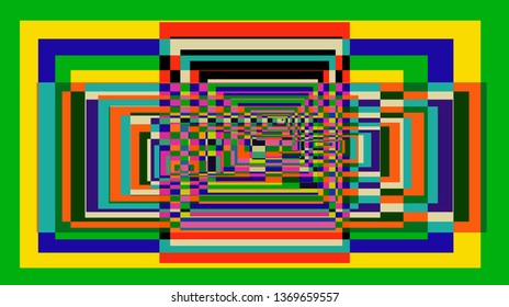 Optical glitched background. Digital noisy texture, multicolored pixel damage.