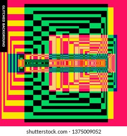 Optical glitched background. Digital noisy texture, multicolored pixel damage.