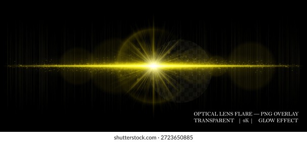 Destello óptico de lente Horizontal con reflejos suaves, orbes brillantes y haz radiante. Ideal para superposiciones digitales, iluminación fotográfica y proyectos de diseño de ciencia ficción.