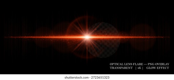 Destello óptico de lente Horizontal con reflejos suaves, orbes brillantes y haz radiante. Ideal para superposiciones digitales, iluminación fotográfica y proyectos de diseño de ciencia ficción.
