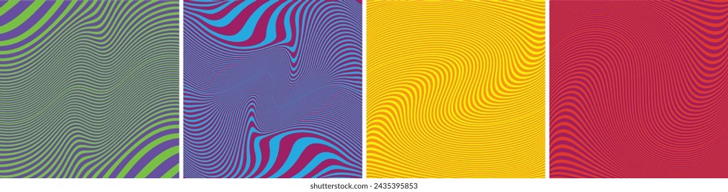 Optical Hypnotic Pattern Background. Striped Hypnotic Green, Blue, Purple, Yellow, Orange, Red.  Abstract Psychedelic. Vector Collection