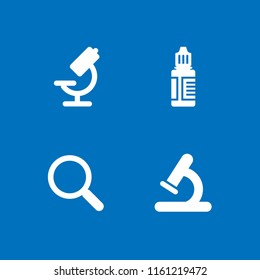 optical icon. 4 optical set with magnifying glass, eye drops and microscope vector icons for web and mobile app