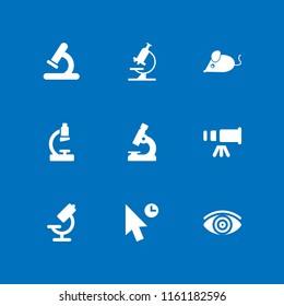 optical icon. 9 optical set with mouse, focus, microscope and telescope vector icons for web and mobile app