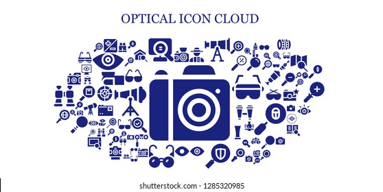  optical icon set. 93 filled optical icons. Simple modern icons about  - Photo camera, Zoom, Search, Detective, Telescope, View, Glasses, Binoculars, Lens, Radar, Zoom out, Eye