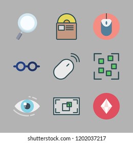 optical icon set. vector set about prism, mouse, eye glasses and vision icons set.