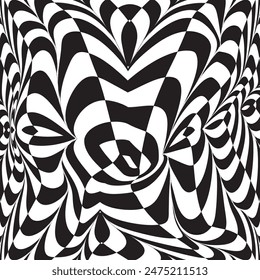 Optical illusion, 3D abstract monochrome background with line pattern, vector design, technology theme, dimensional line flow in perspective, big data, nanotechnology.