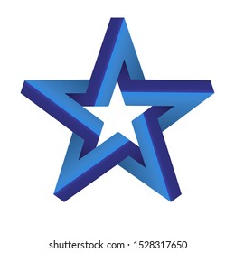 Optical illusion in 3d star in blue shades. Vector illustration.