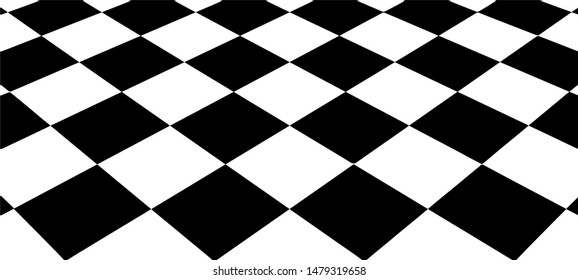 Optical illusion. Abstract 3d black and white background. Chess board.