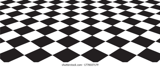 Optical illusion. Abstract 3d black and white background. Chess board.