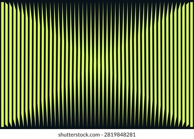 Optical illusion abstract background featuring vertical tapering yellow stripes over a solid gray backdrop. Creating a rhythmic visual vibration and 3D wave effect, ideal for modern textile prints, geometric wallpapers, or trendy packaging designs.
