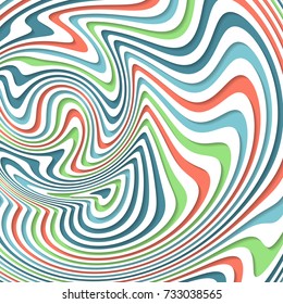Optical illusion, abstract background. Hypnosis twisted spiral design concept for hypnosis, infinity, unconscious, psychic, chaos, extrasensory. Vector colorful  striped swirl. Hypnotic wavy pattern