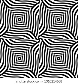Optical illusion, abstract background. Hypnotic wavy pattern. Poly art seamless pattern.