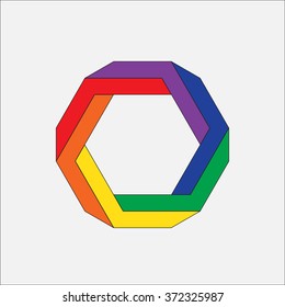 Optical illusion, abstract geometric design element. Printoptical illusion symbols, Impossible sign. Colored vector design