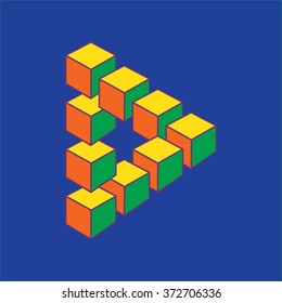 Optical illusion, abstract geometric design element. Printoptical illusion symbols, Impossible sign. Colored vector design