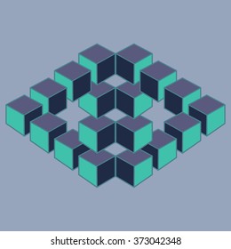 Optical illusion, abstract geometric design element. Printoptical illusion symbols, Impossible sign. Colored vector design