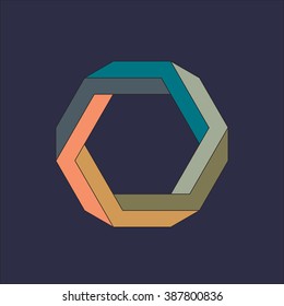 Optical illusion, abstract geometric design element. Printoptical illusion symbols, Impossible sign. Colored vector design