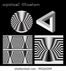 Optical illusion, abstract geometric design element. Printoptical illusion symbols, Impossible sign, vector. Set
