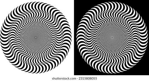 Optical illusion abstract hypnotic black-white. Op art psychedelic background circle