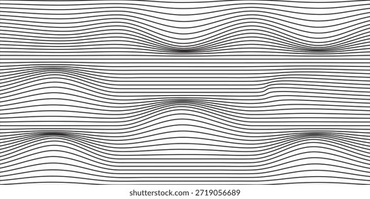 Ilusão óptica. Plano de fundo de linhas abstratas. Preto e branco geométrico.