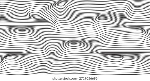 Ilusão óptica. Plano de fundo de linhas abstratas. Preto e branco geométrico.