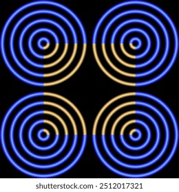 La ilusión óptica de un cuadrado aparente con vértices en los centros de los anillos concéntricos como resultado de la diferente magnitud de la sensibilidad espectral del ojo humano para diferentes colores.