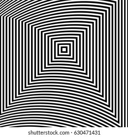 Optical illusion art abstract background. Black and white monochrome geometrical hypnotic square pattern
