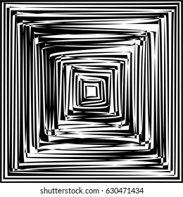 Optical illusion art abstract background. Black and white monochrome geometrical hypnotic square pattern