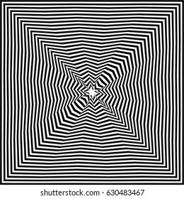 Optical illusion art abstract background. Black and white monochrome geometrical hypnotic square pattern