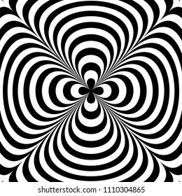 Optical illusion. Illusion art. Abstract twisted black and white background. Vector illustration.