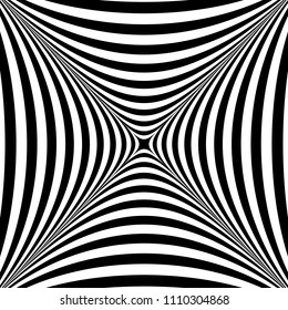 Optical illusion. Illusion art. Abstract twisted black and white background. Vector illustration.