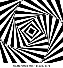 Optical illusion. Illusion art. Abstract twisted black and white background. Vector illustration.