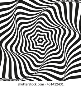 optical illusion art background. Optical illusion. black and white desktop wallpaper. graphic design. Vector repeating texture with curvature effect. Template for print, textile, wrapping, decoration