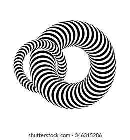 optical illusion art. two black and white rings connected together. 
