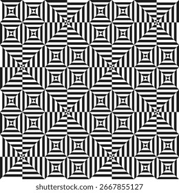 Fondo de ilusión óptica. Abstractas patrón sin fisuras. Textura geométrica con colores blanco y negro. Ilustración vectorial.