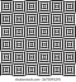 Fondo de ilusión óptica. Abstractas patrón sin fisuras. Textura geométrica con cuadrados en blanco y negro. Ilustración vectorial.