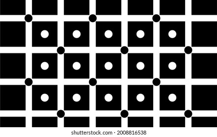 optical illusion background, black and white squares and circles