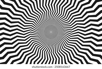 Optical illusion background. Black and white Wavy Zig-Zag Radial Lines