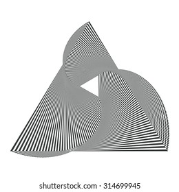 Optical illusion background. Op Art concept. Abstract triangle background. Optical art. Striped triangle. Black and white op art. Deformed triangle vector background. Abstract shape background.