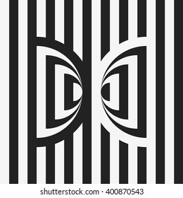 Optical illusion background. Op art striped lines with abstract butterfly. Abstract double enters, gates, arches, yin and yang.