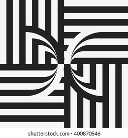 Optical illusion background. Op art striped lines with abstract different transitions of states.